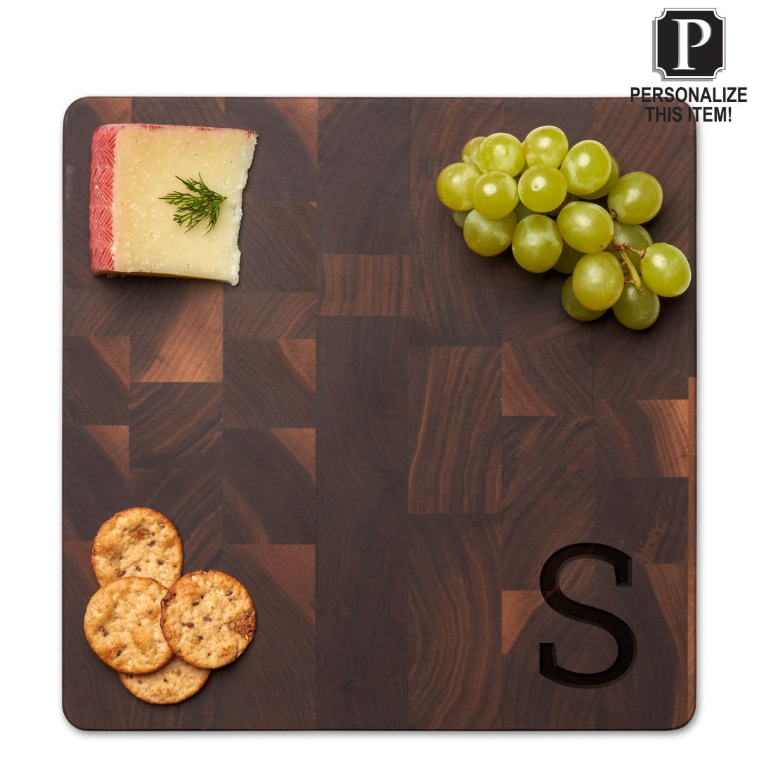 Personalized Black Walnut Butcher Block Cutting Board - 12" x 12"