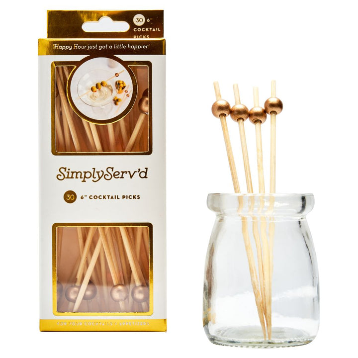 Gold 6 Inch Wood Party Pick/30pk - Gift Box