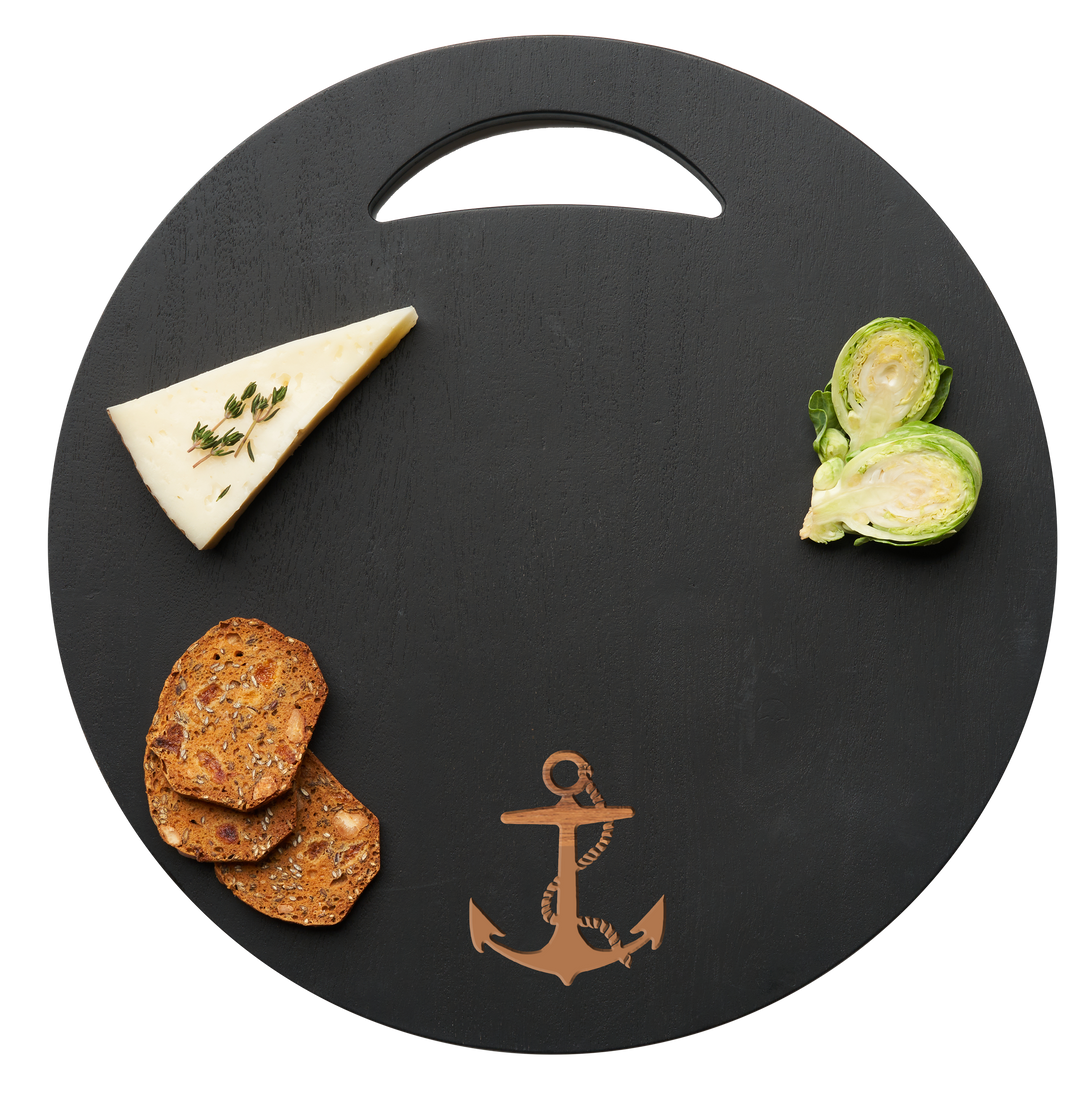 Black Acacia Round Board | Anchor | 12.5 x 12.5