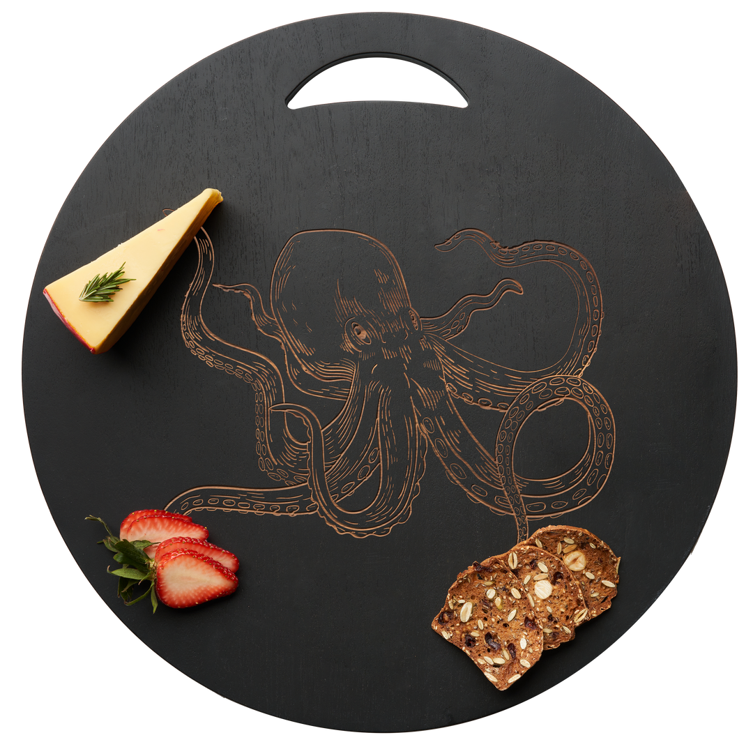 Black Acacia Round Board | Octopus | 17 x 17"