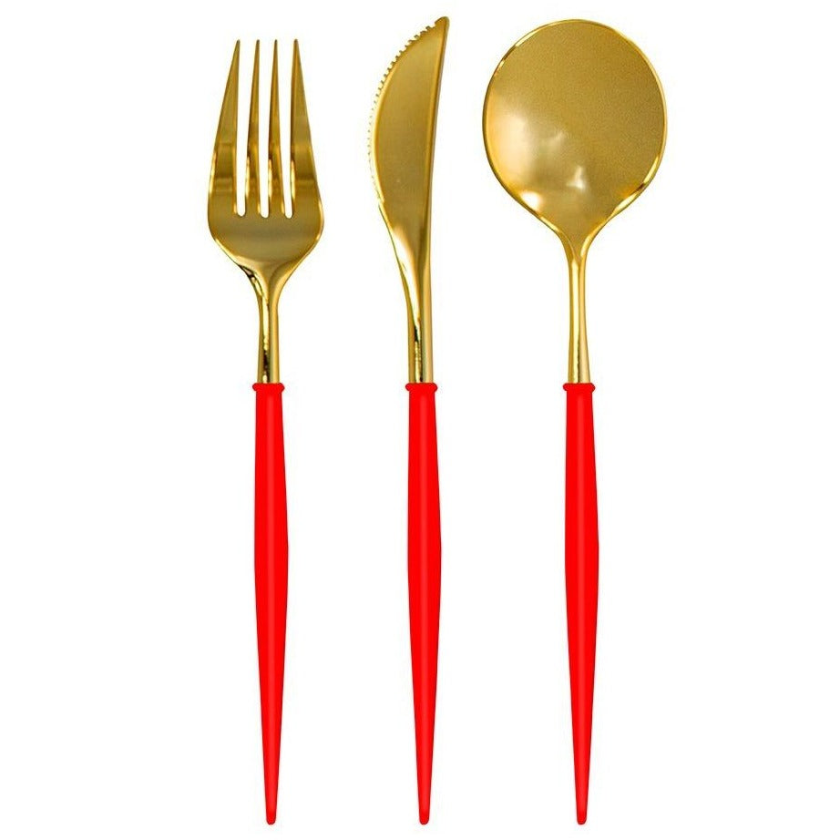 Red & Gold Bella Assorted Plastic Cutlery/36pc, Service for 12