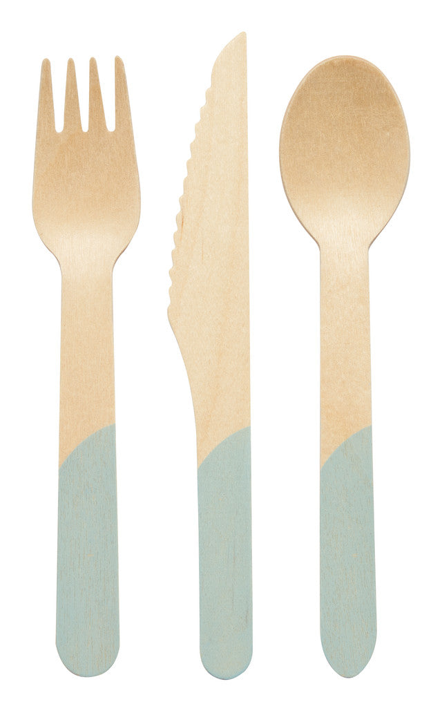 Wood Cutlery Sky Blue - 24 pk
