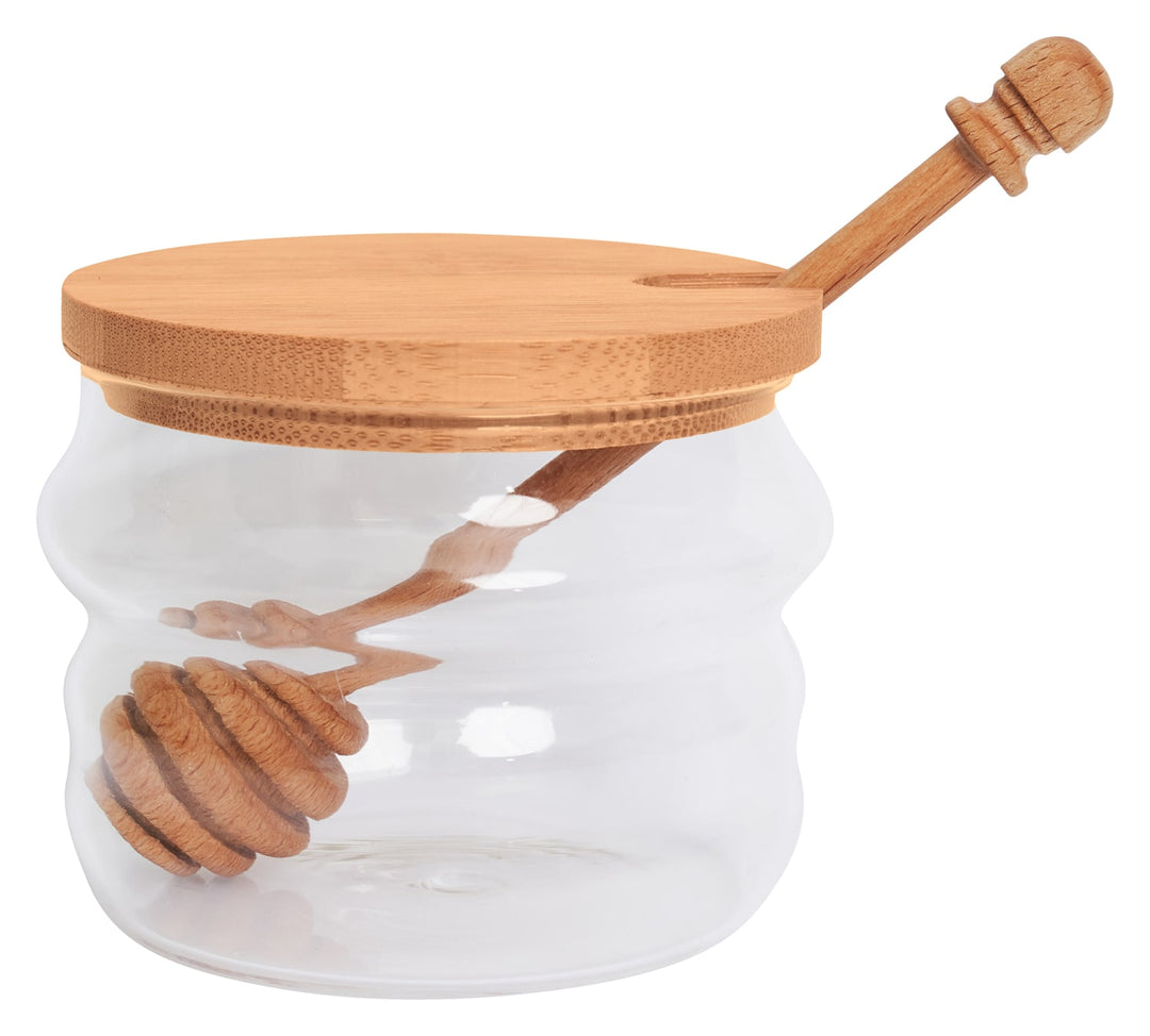 Glass Honey Jar & Dipper With Birch Wood | 250 ml