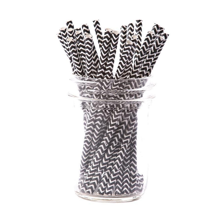 Black Chevron Paper Cocktail Straw/25pk - Gift Box