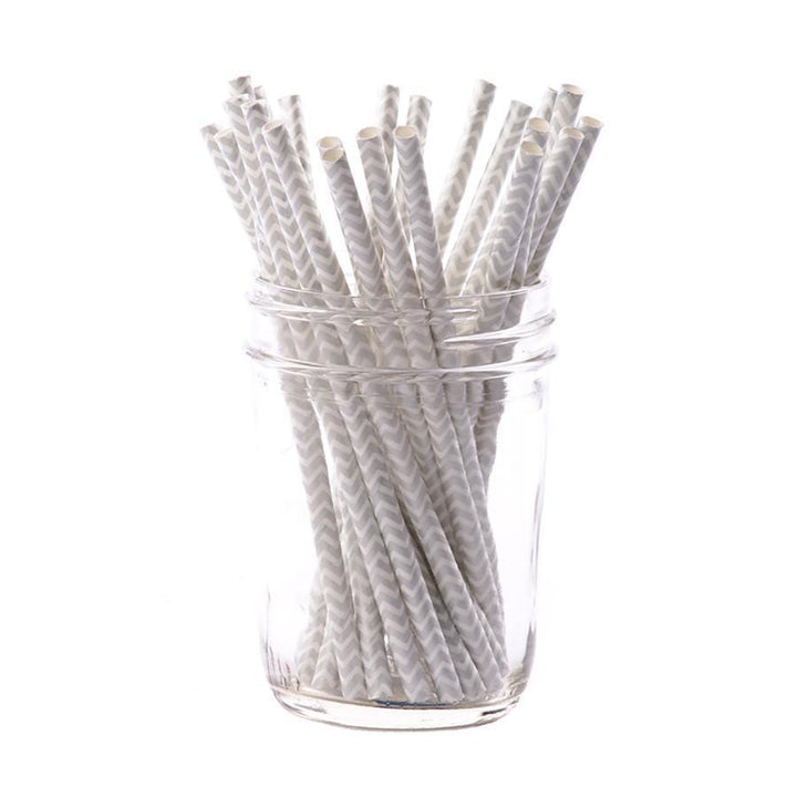 Silver Chevron Paper Cocktail Straw/25pk - Gift Box