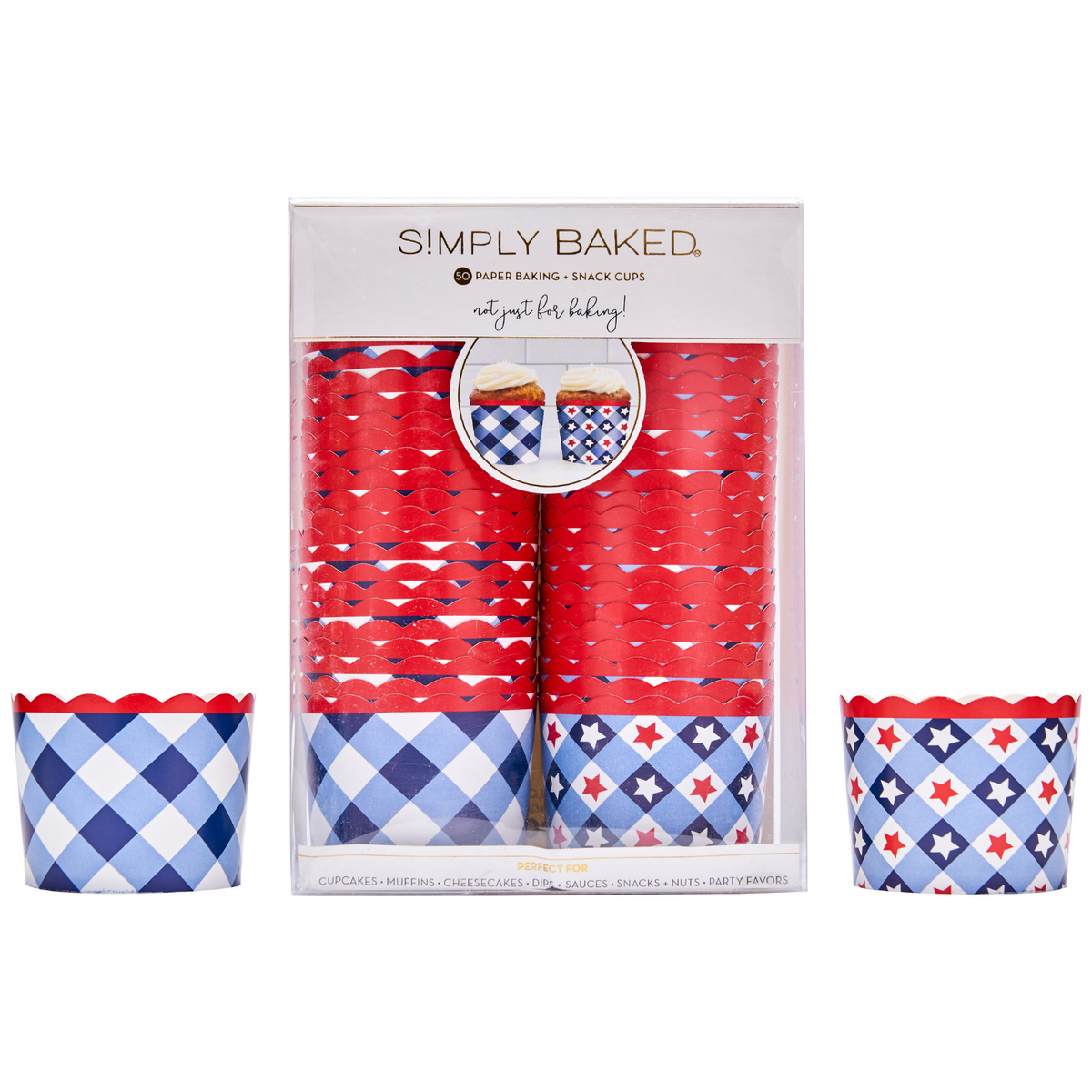 Simply Baked | Large Paper Baking Cups | Patriotic Gingham | 50 ct