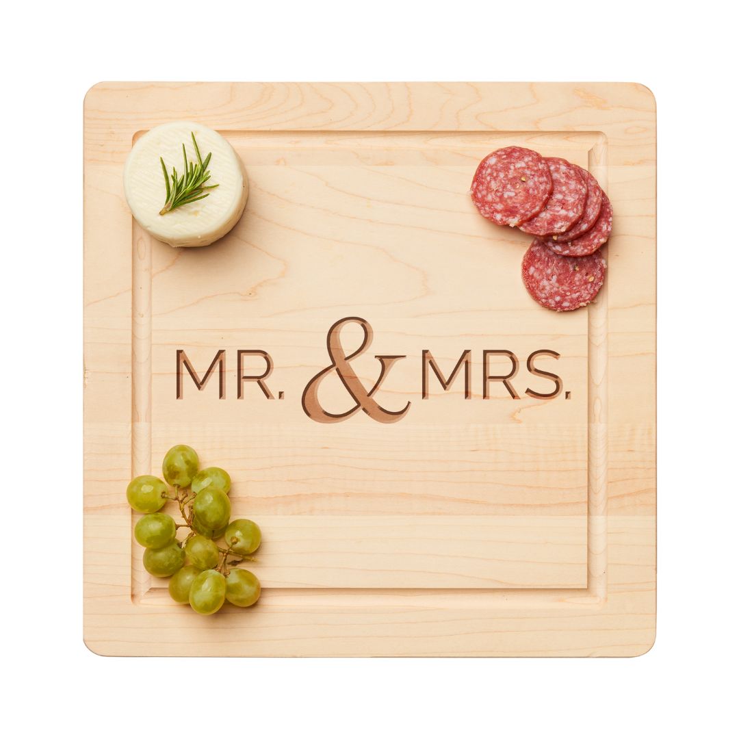Maple Wood Cheeseboard | Mr. & Mrs | 12 x 12"