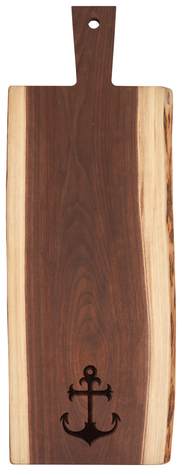 Live Edge Walnut Single Handle Charcuterie Board | Anchor | 20" x 6"