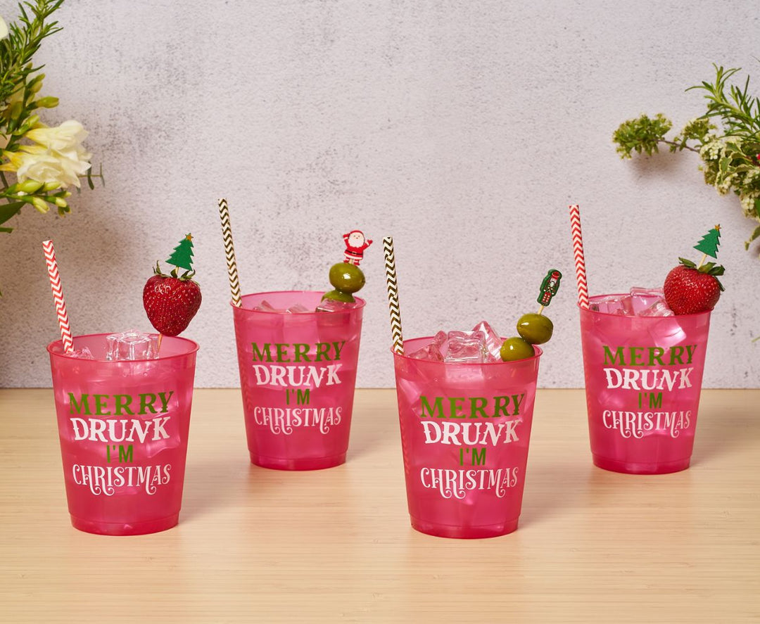 Christmas Cocktail Frost Flex Cups/8pk - Merry Drunk I'm Christmas