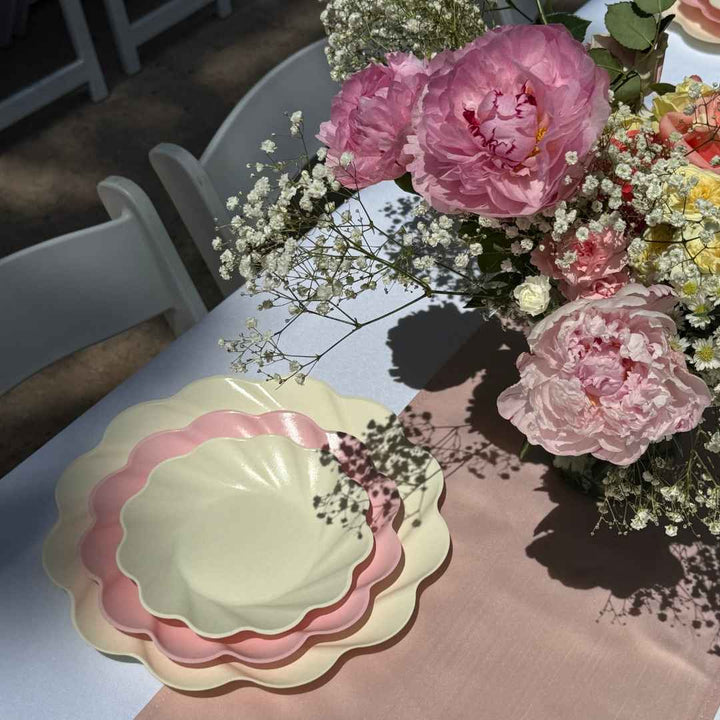 Eco Cream & Blush Table Setting for 16