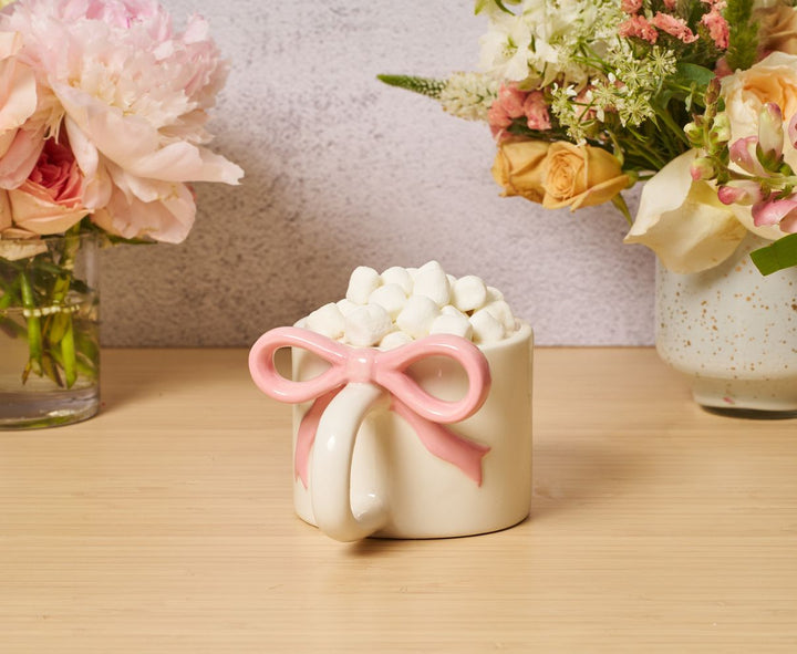 Ceramic Pink Bow on Handle Mug, 12oz