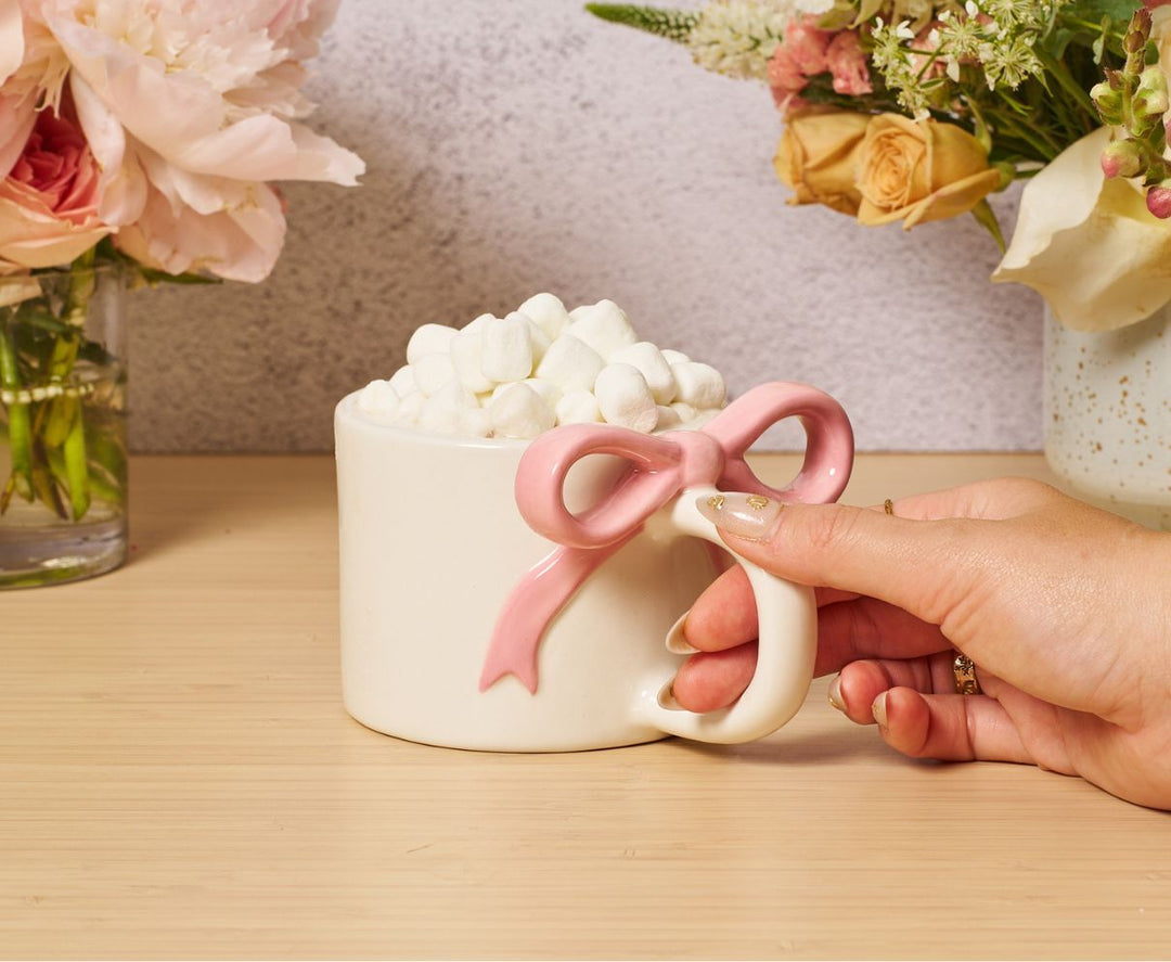 Ceramic Pink Bow on Handle Mug, 12oz