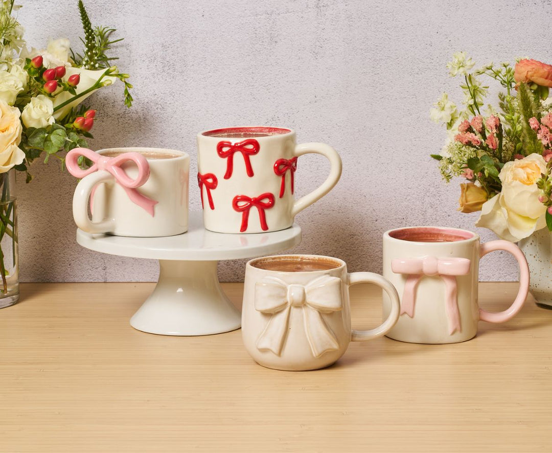 Ceramic White Bow Side Mug, 16oz