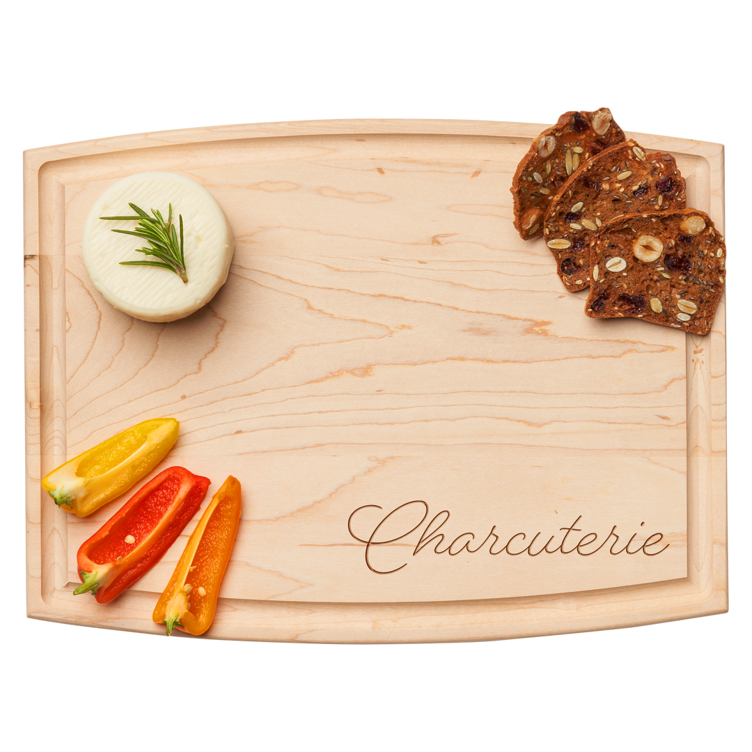 Arched Artisan Maple Board | Charcuterie Handwriting | 12 x 9"