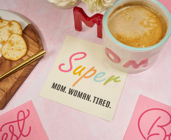 Super Mom Woman Tired Cocktail Napkins /26pk