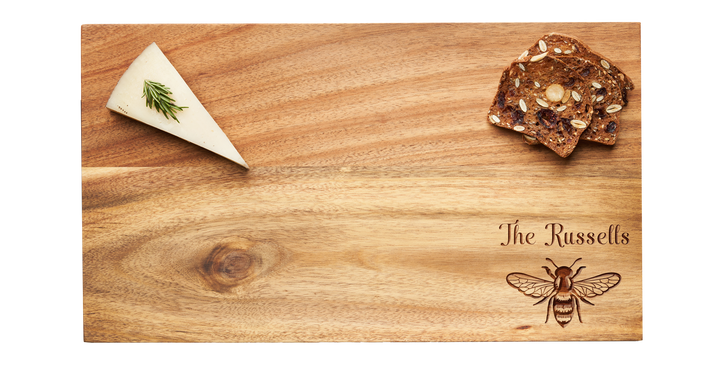 14 x 8" Acacia Modern Rectangle Board | Personalized with Honeybee