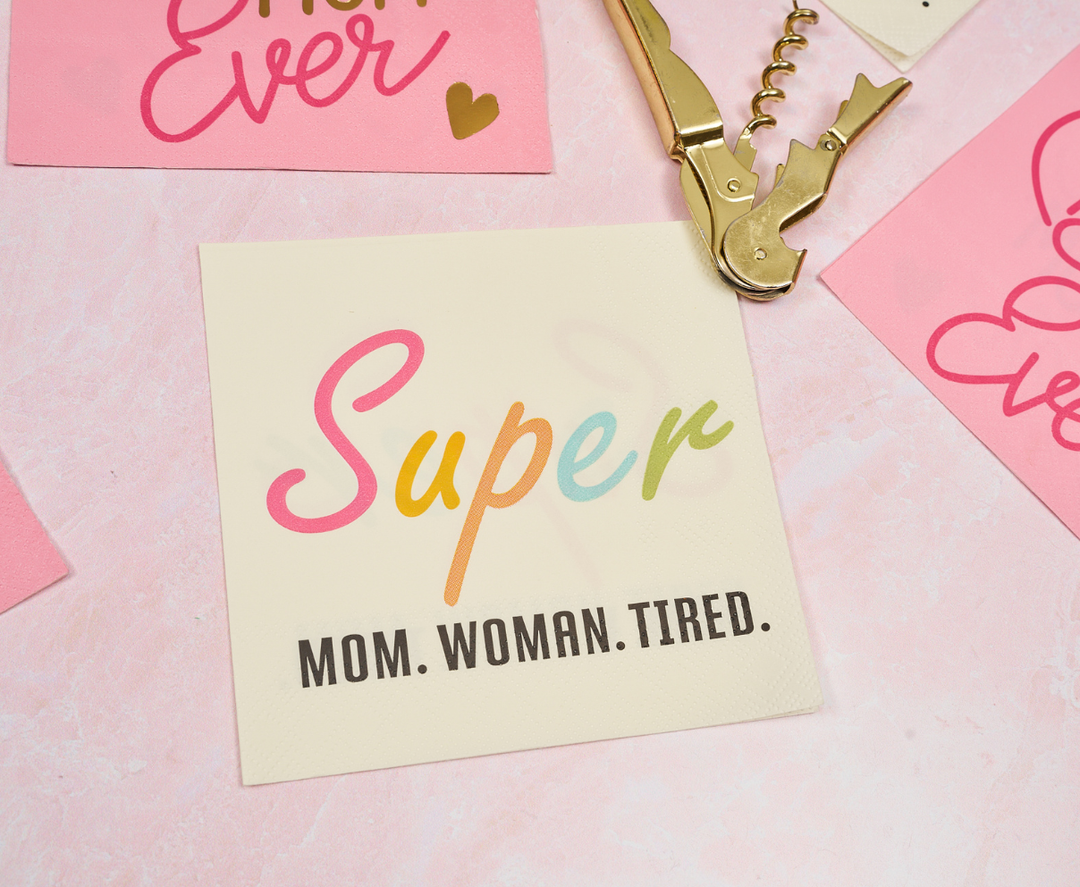 Super Mom Woman Tired Cocktail Napkins /26pk