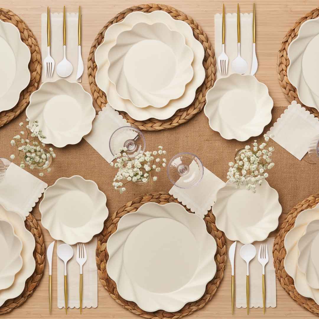 Eco Cream & Blush Table Setting for 16