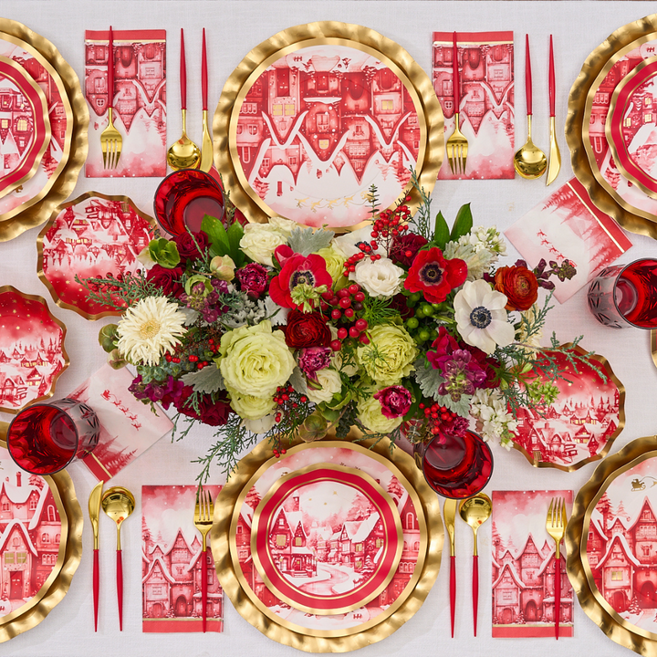 Christmas Village Wavy Paper Salad Plate/8pk