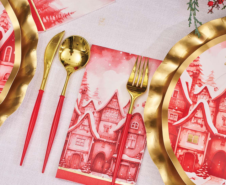 Red & Gold Bella Assorted Plastic Cutlery/36pc, Service for 12