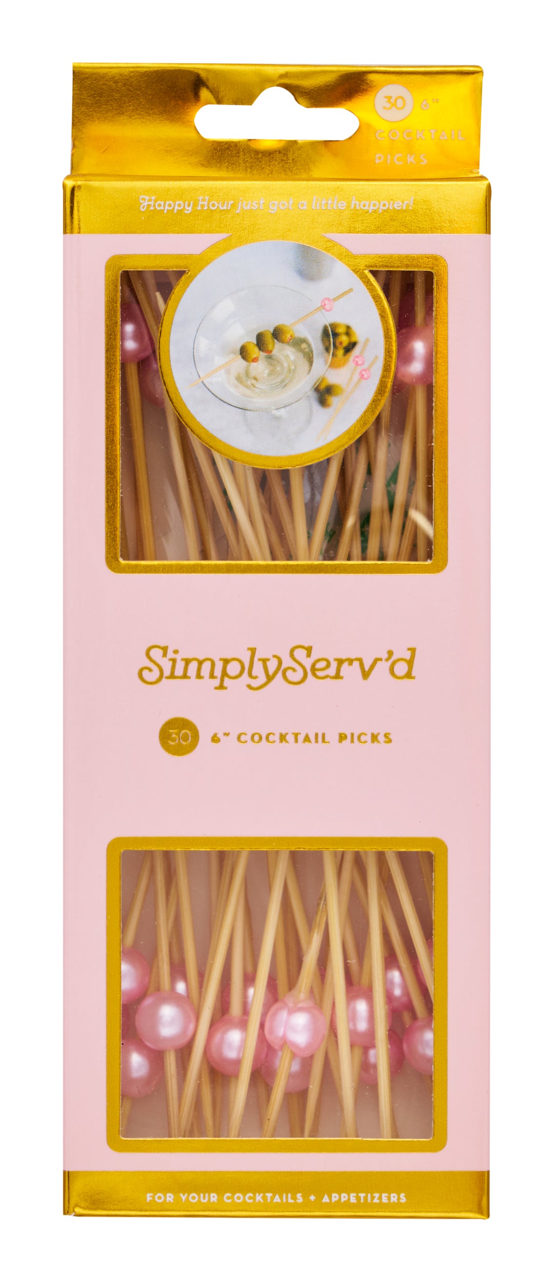 Pearl Pink 6 Inch Wood Party Pick/30pk - Gift Box