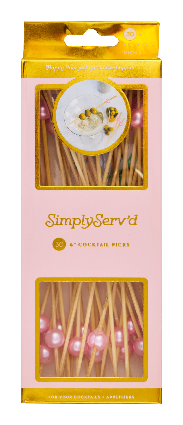 Pearl Pink 6 Inch Wood Party Pick/30pk - Gift Box