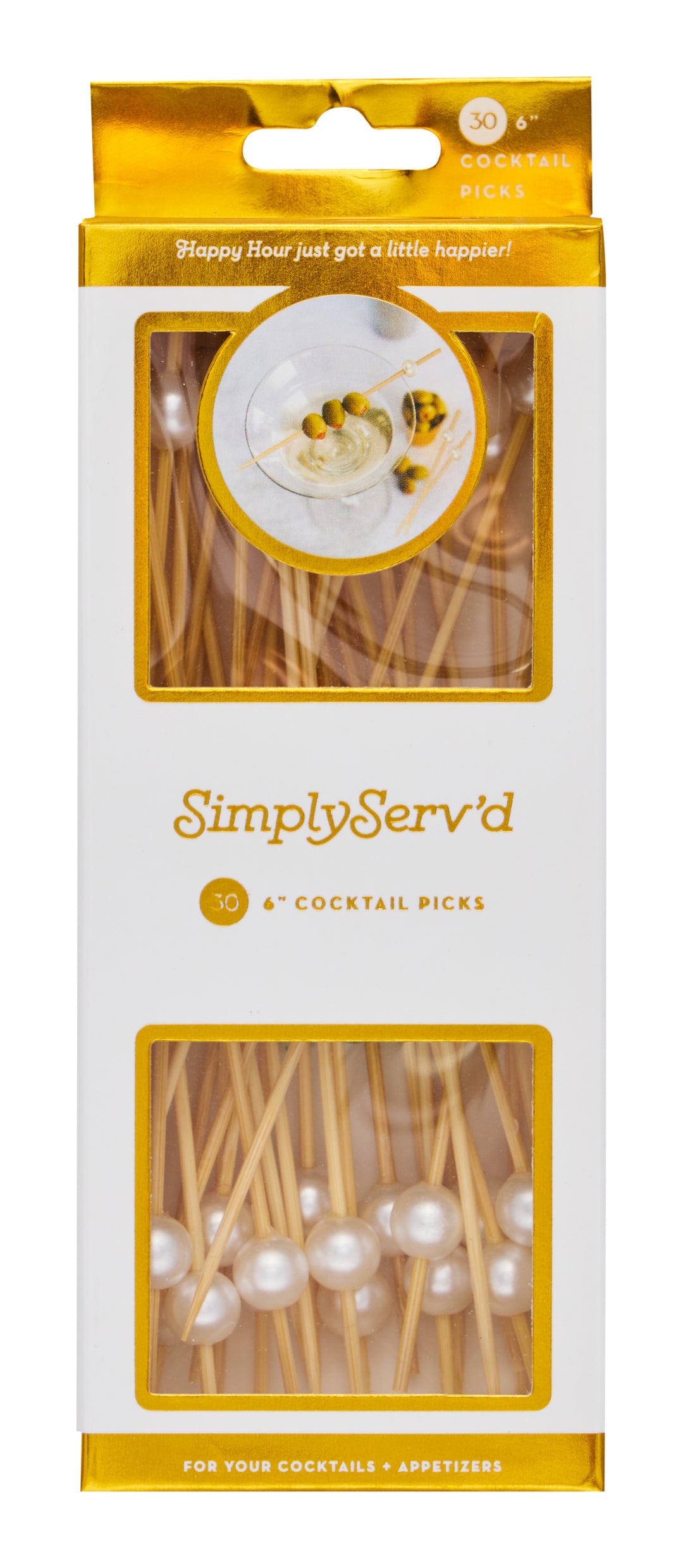 Pearl White 6 Inch Wood Party Pick/30pk - Gift Box