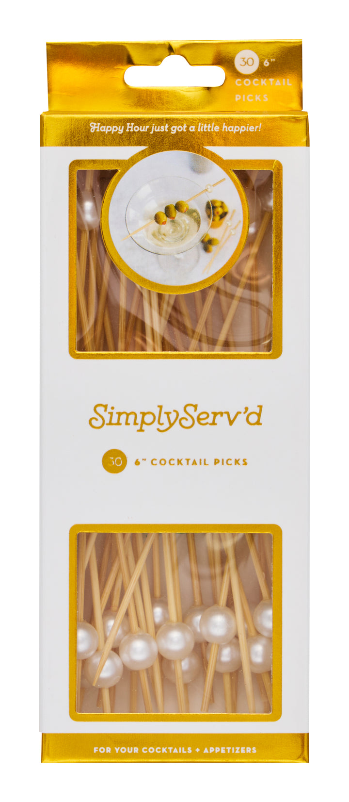 Pearl White 6 Inch Wood Party Pick/30pk - Gift Box