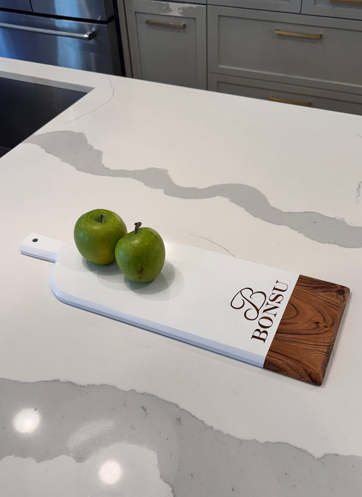 Personalized Acacia Bevel Board | White | 20" X 7" X .6"