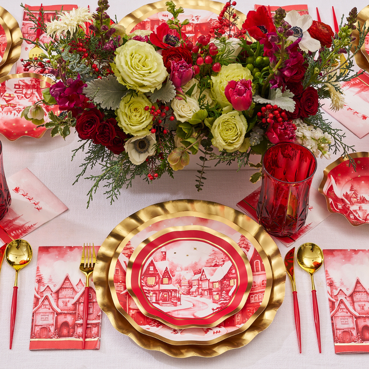 Christmas Village Wavy Paper Salad Plate/8pk