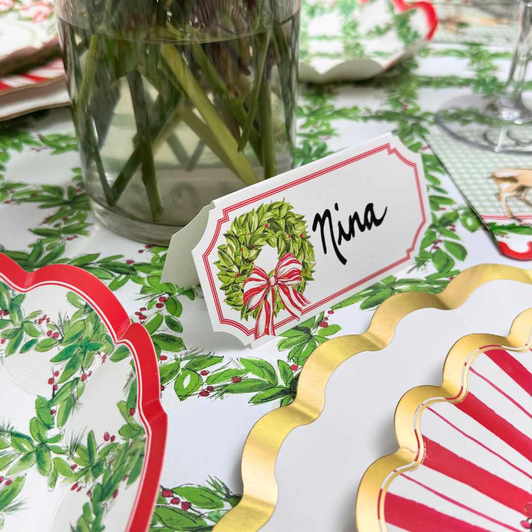 Holly Wreath Place Card/10pk