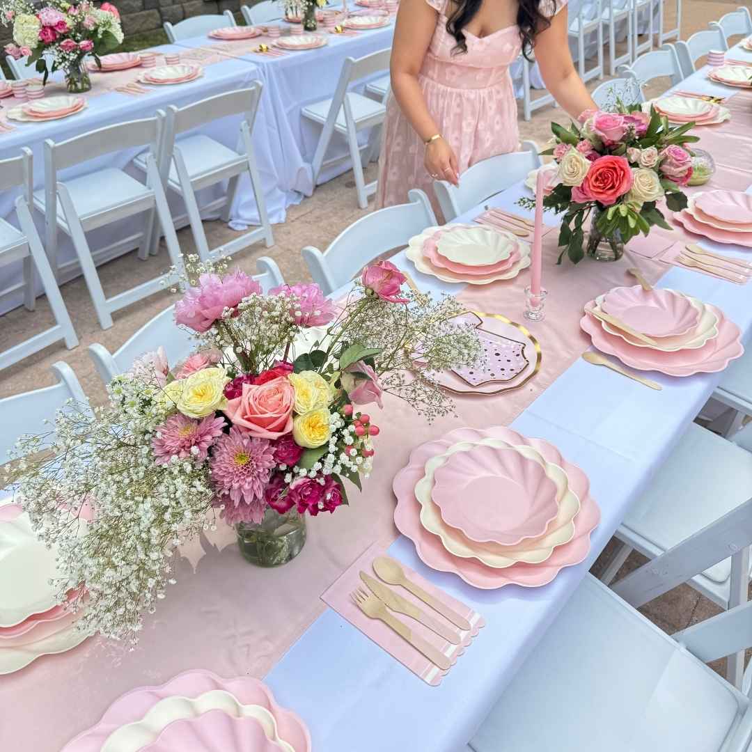 Eco Cream & Blush Table Setting for 16