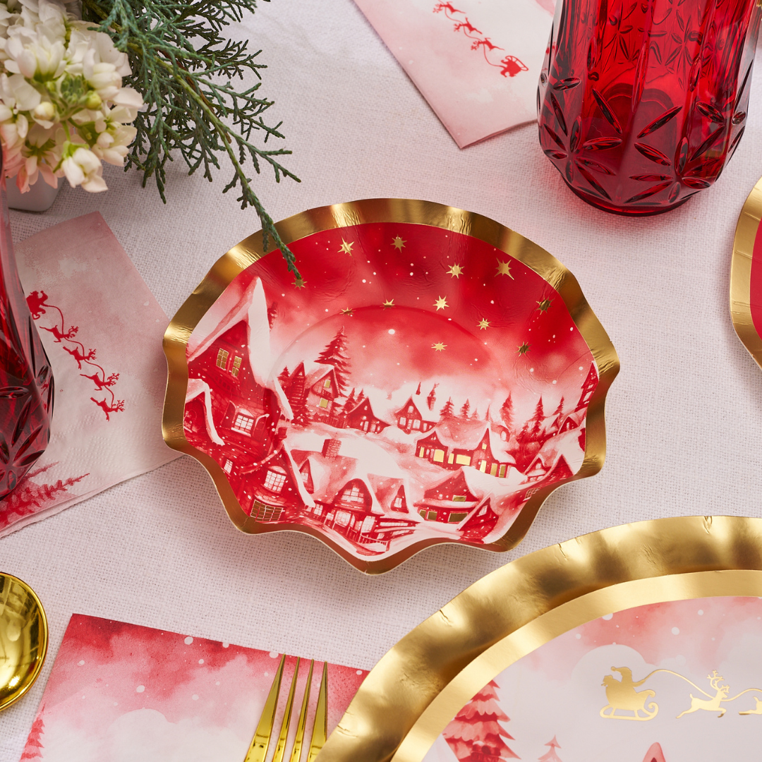 Christmas Village Wavy Paper Appetizer/Dessert Bowl/8pk