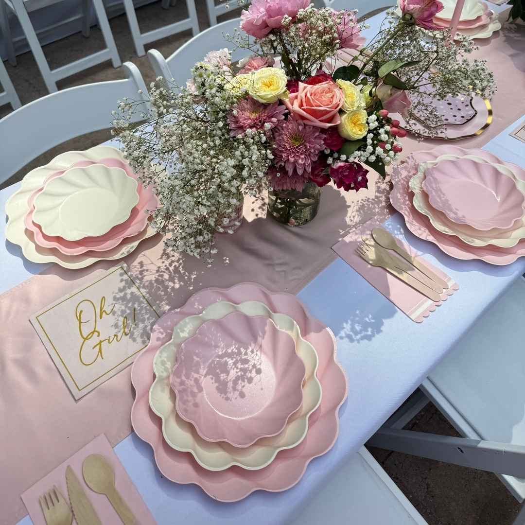 Eco Cream & Blush Table Setting for 16