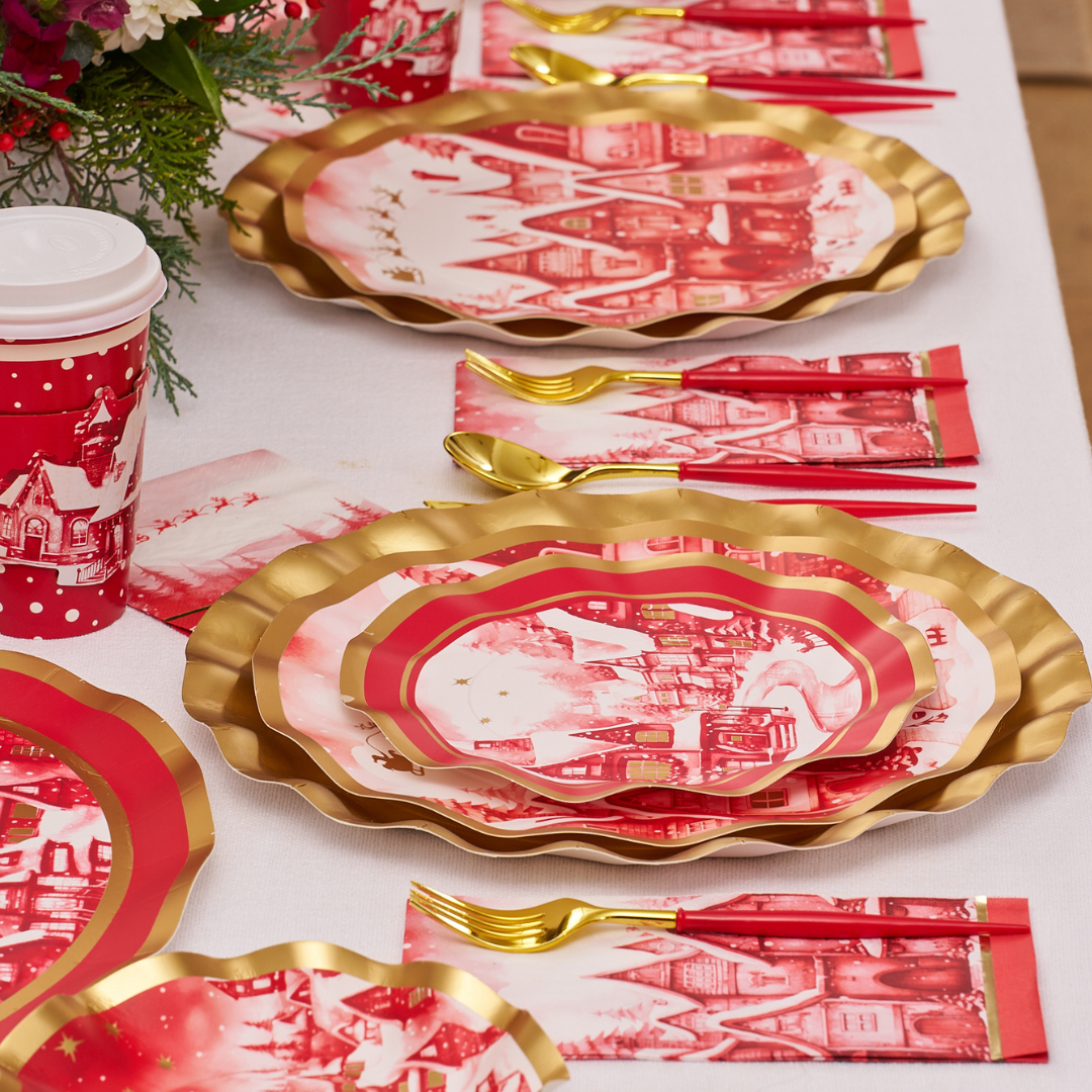 Christmas Village Wavy Paper Salad Plate/8pk