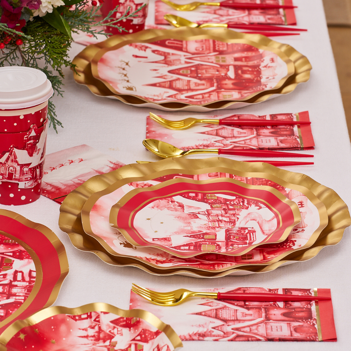Christmas Village Wavy Paper Salad Plate/8pk