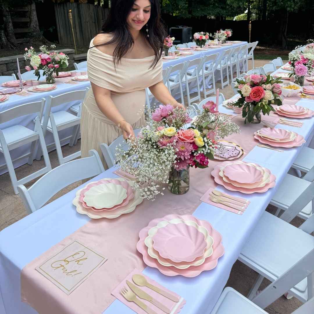 Eco Cream & Blush Table Setting for 16