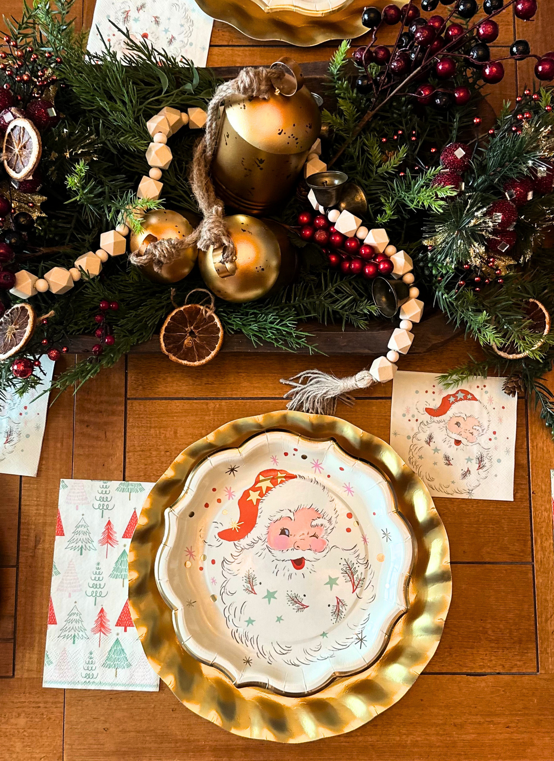 Create a festive tablescape with Sophistiplate LLC’s Vintage Santa: Christmas Table for 16—includes gold-rimmed Santa plates, holiday napkins, and a merry centerpiece for an instant party-in-a-box celebration.