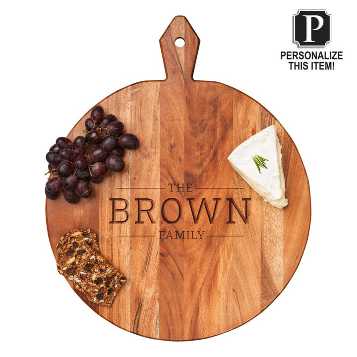 Acacia Heirloom Board w/ Handle Round | Personalize | 20 x 16"