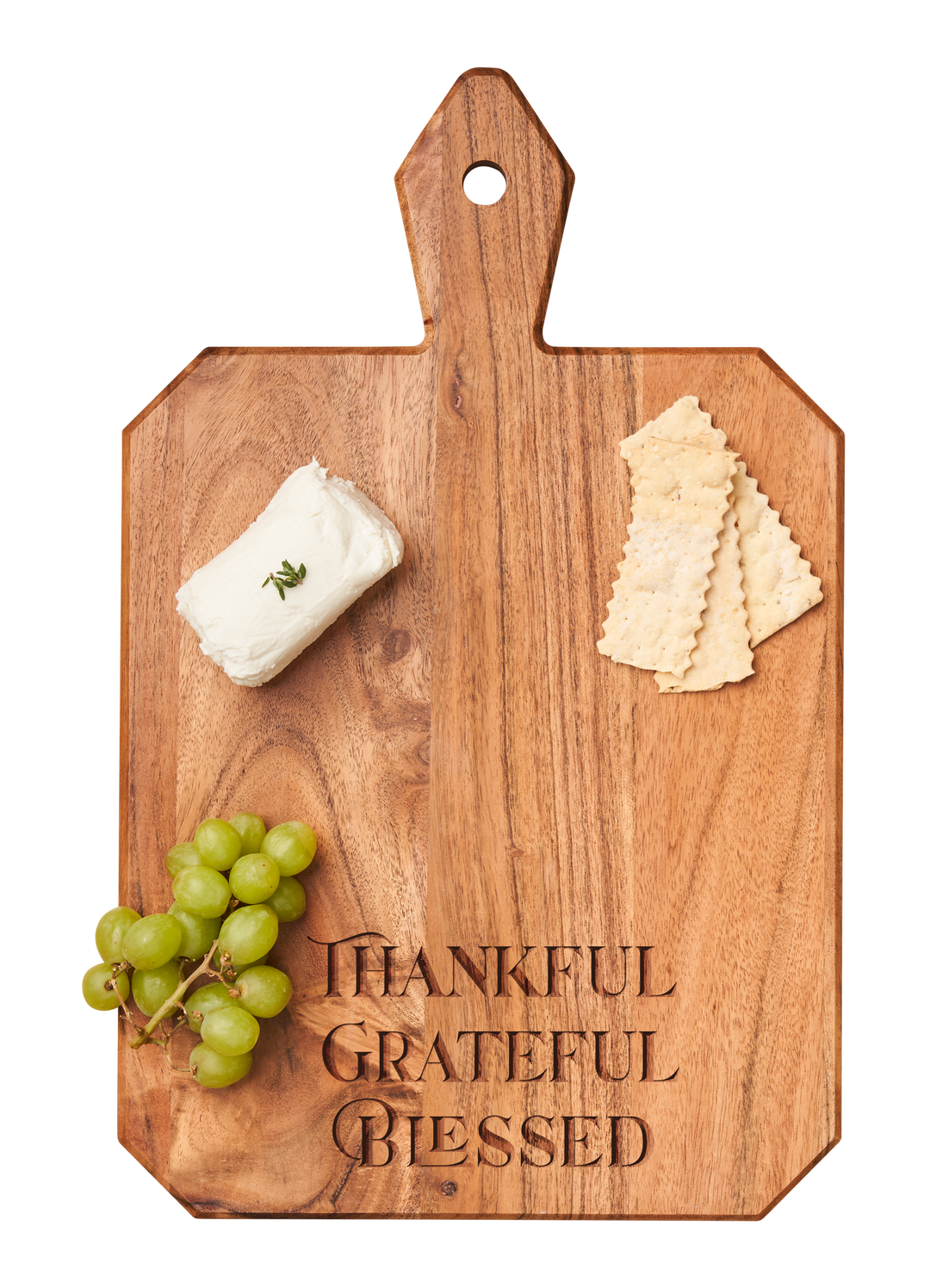 Acacia Heirloom Board w/ Handle Rectangle| Thankful Grateful Blessed | 16 x 10"