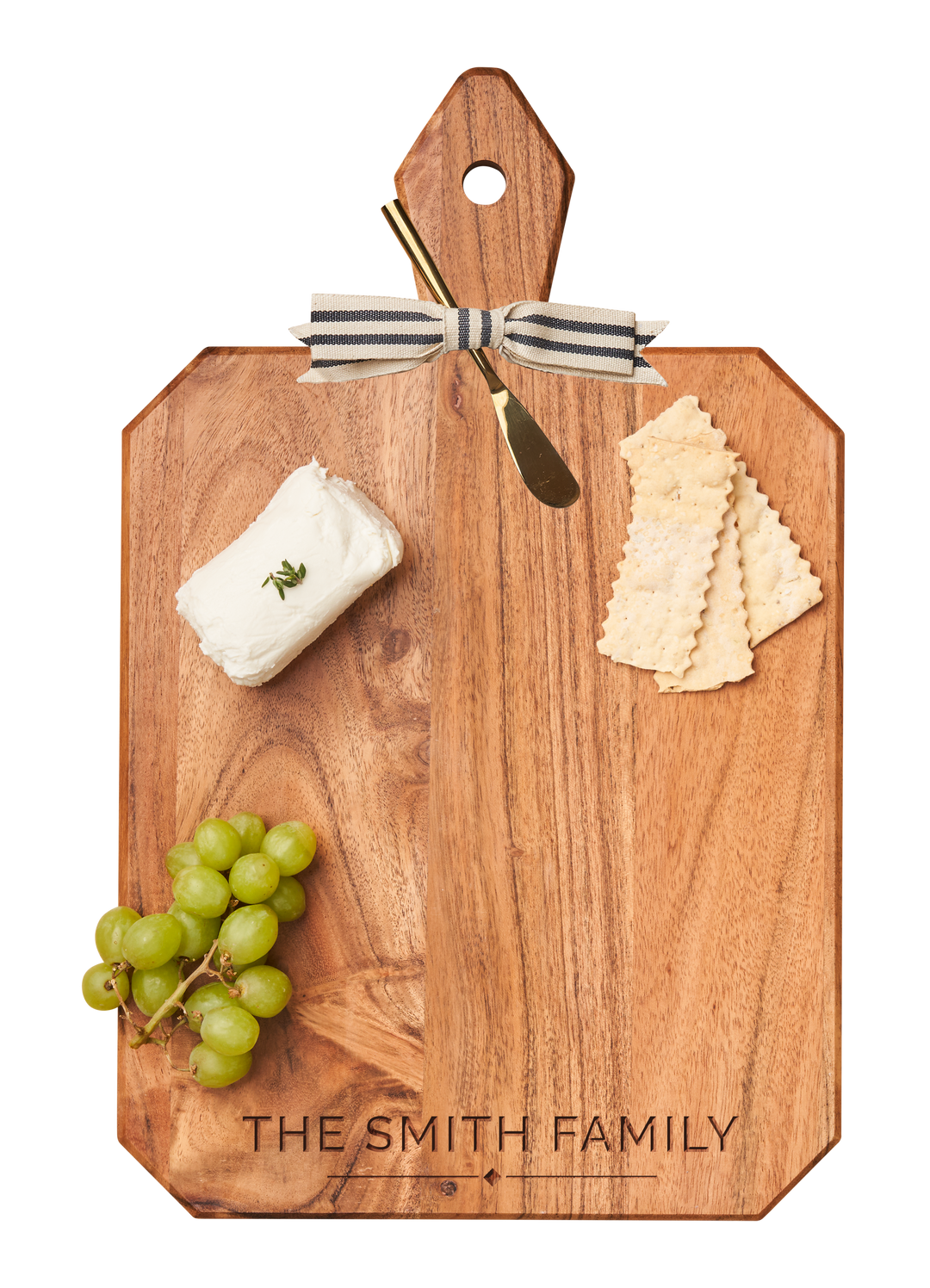 Acacia Heirloom Board w/ Handle Rectangle w/ Gold Spreader and Ribbon | 16 x 10"