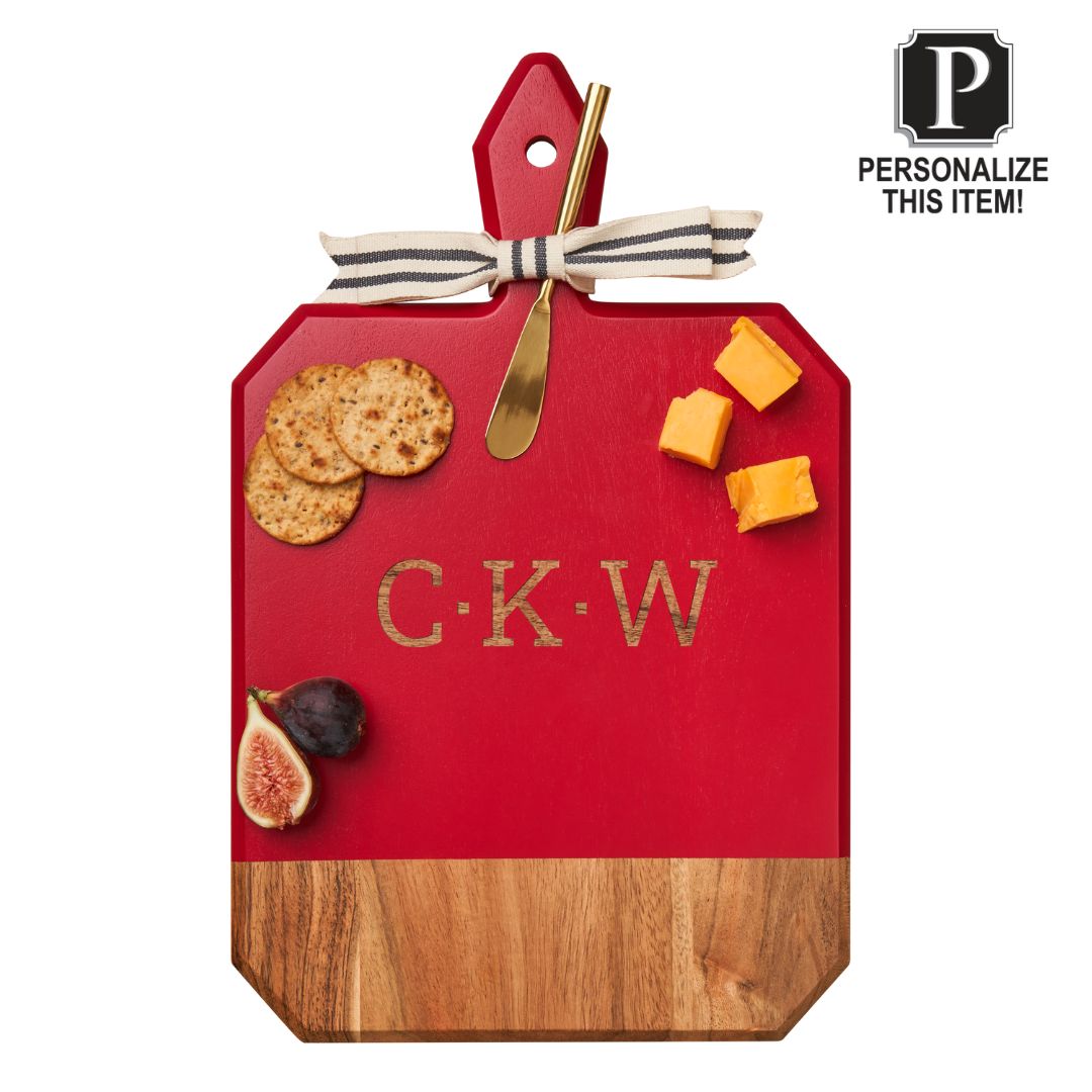 Acacia Heirloom Board w/ Handle Rectangle in Red Color | Personalize | 16 x 10"
