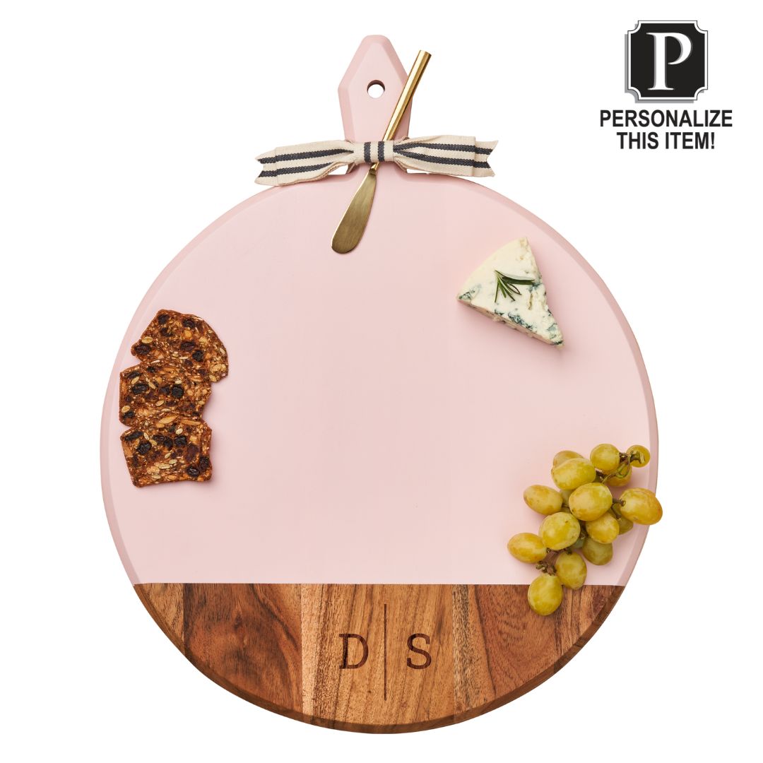 Acacia Heirloom Board w/ Handle Round In Blush Color | Personalize | 20 x 16"