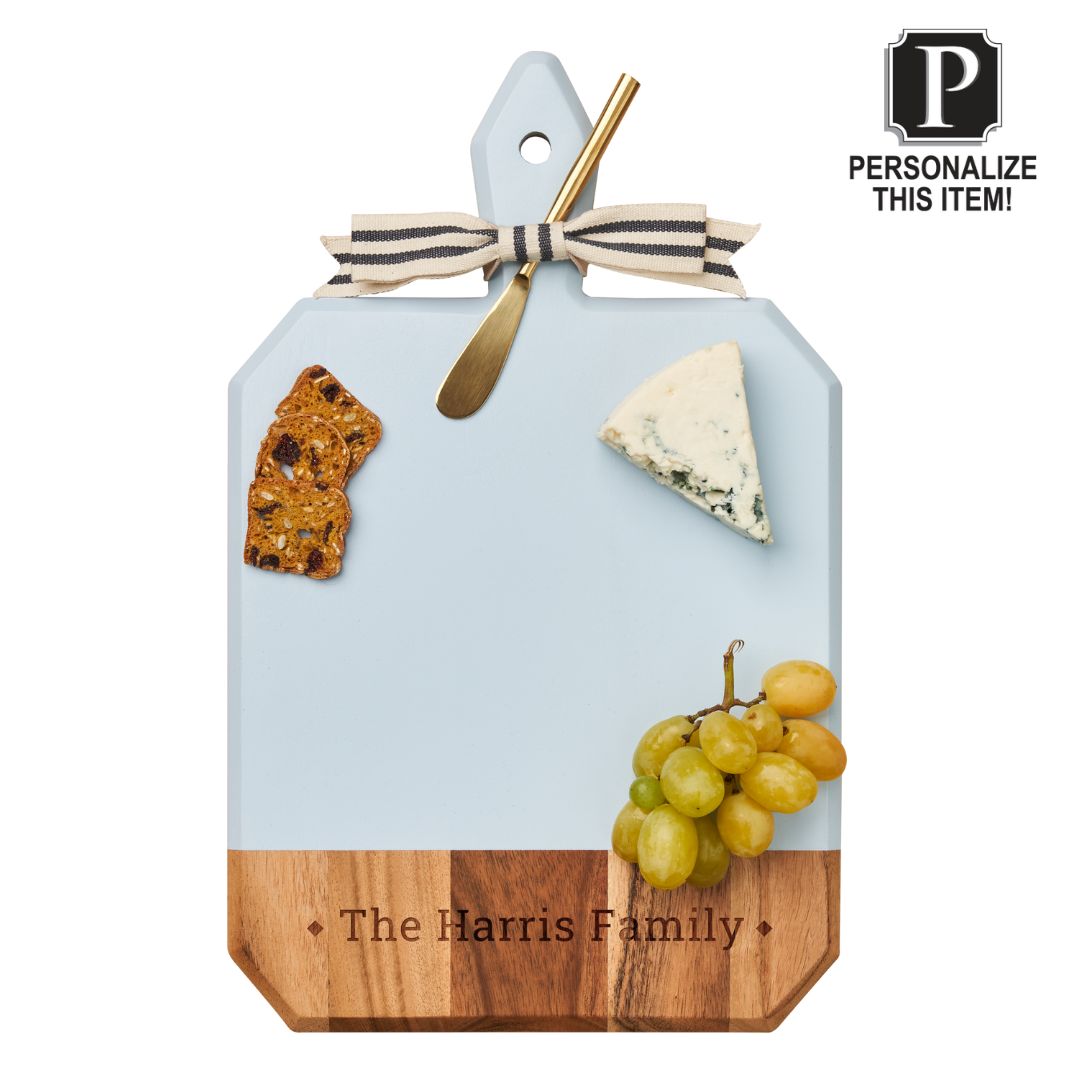 Acacia Heirloom Board w/ Handle Rectangle in Light Blue Color | Personalize | 16 x 10"