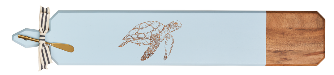 Acacia Heirloom Board w/ Handle Skinny in Light Blue Color | Turtle | 34 X 6"