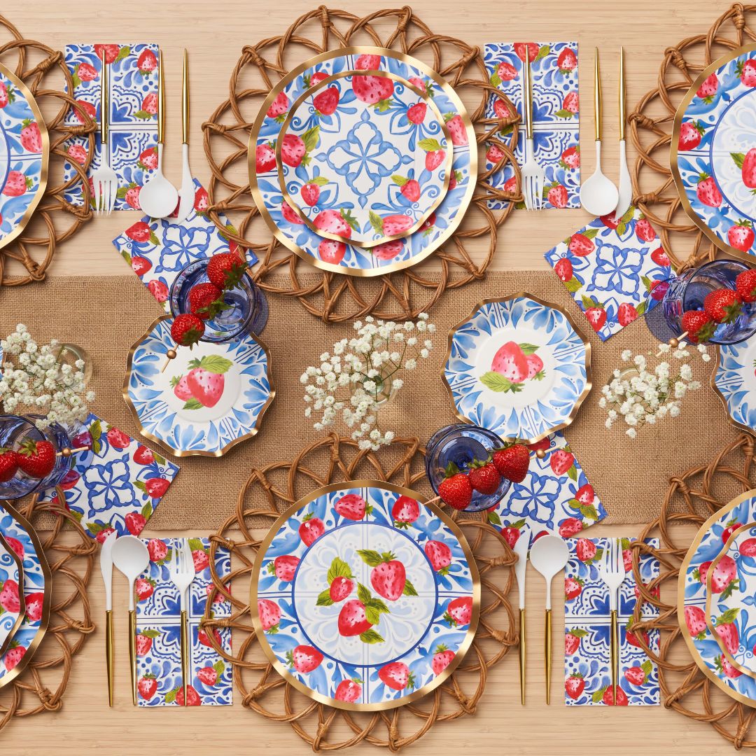 Bleu Strawberries Table Setting