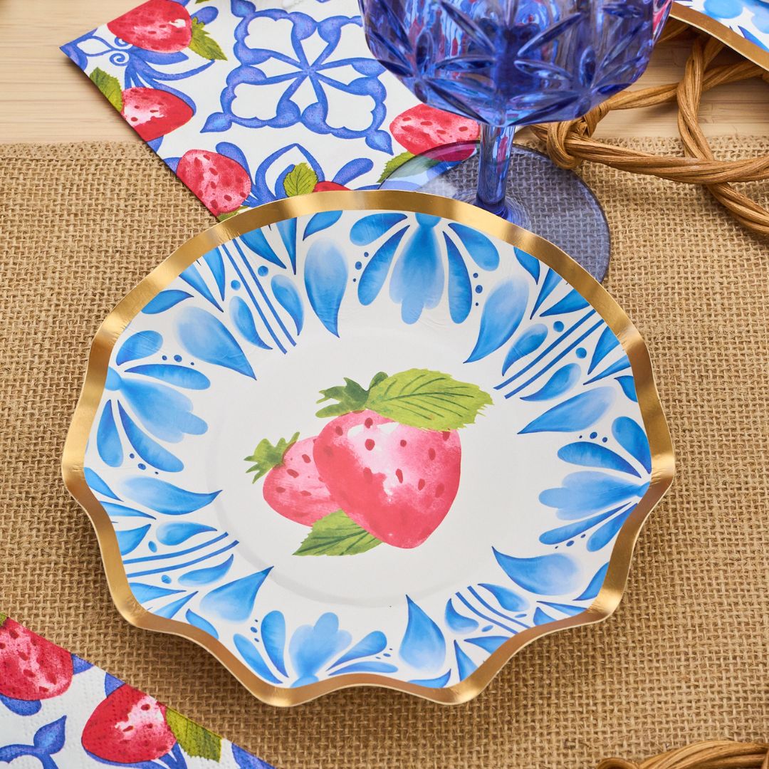 Wavy Appetizer/Dessert Bowl Bleu Strawberries - 8pkg