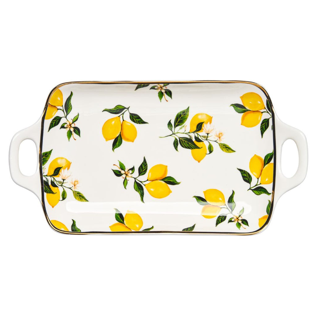 Ceramic Serving Tray with Handles | Classic Lemons | 11.75 X 7