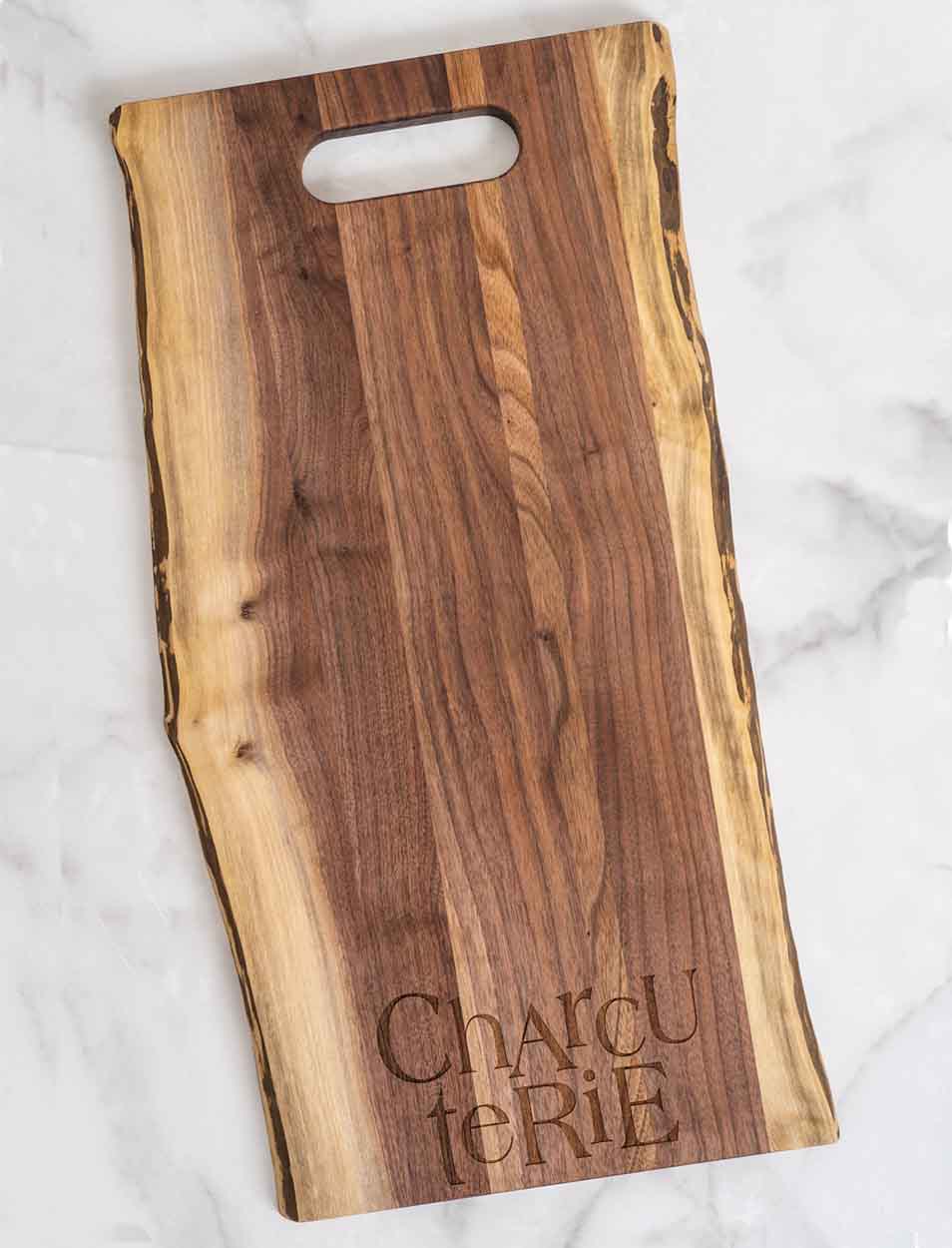 Personalized Live Edge Walnut Single Handle Charcuterie Board - 24" x 12"