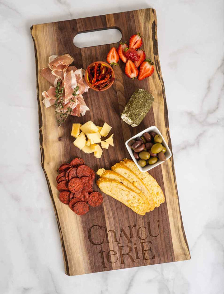 Personalized Live Edge Walnut Single Handle Charcuterie Board - 24" x 12"